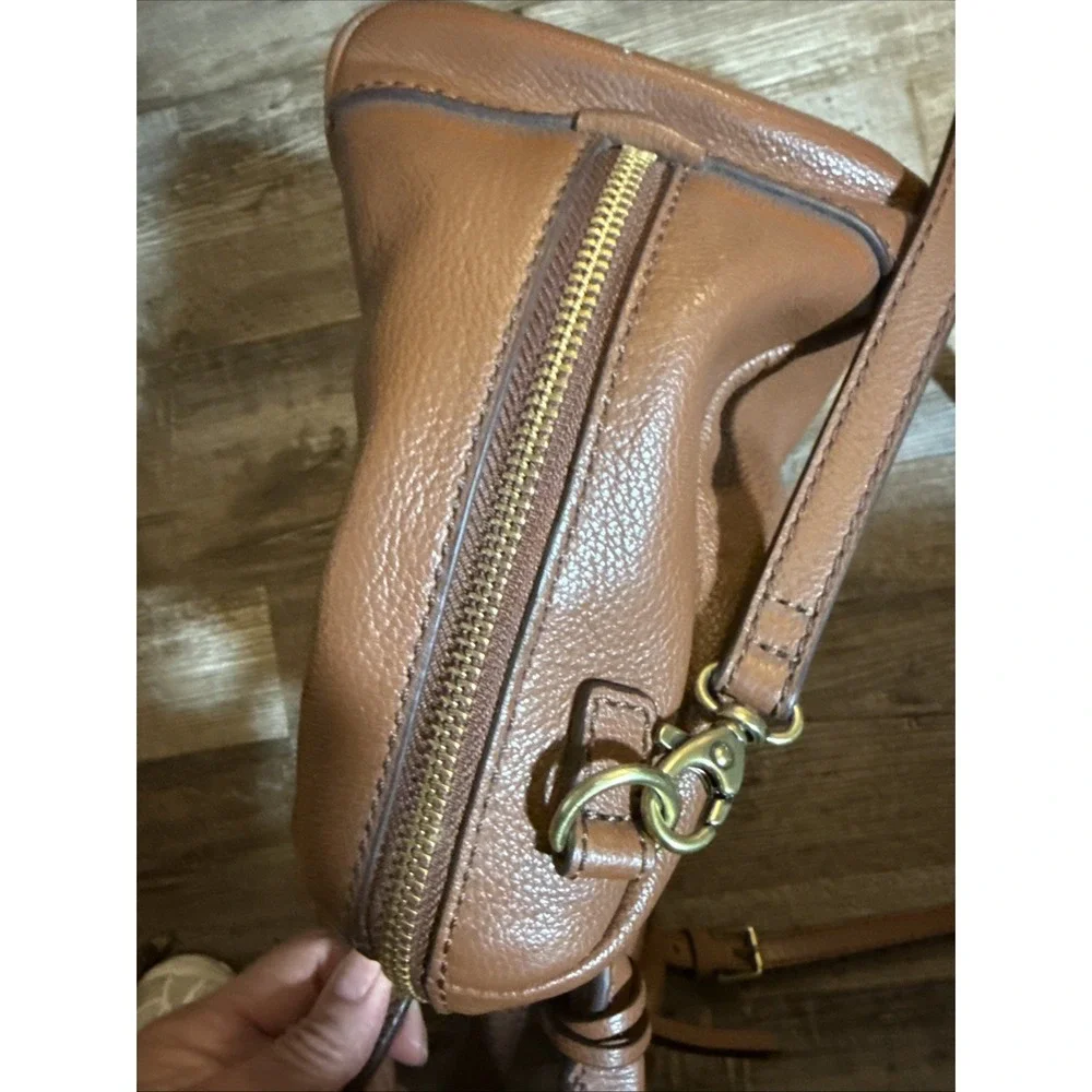Fossil Sydney Satchel Brown Textured Leather Brass Hardware EUC